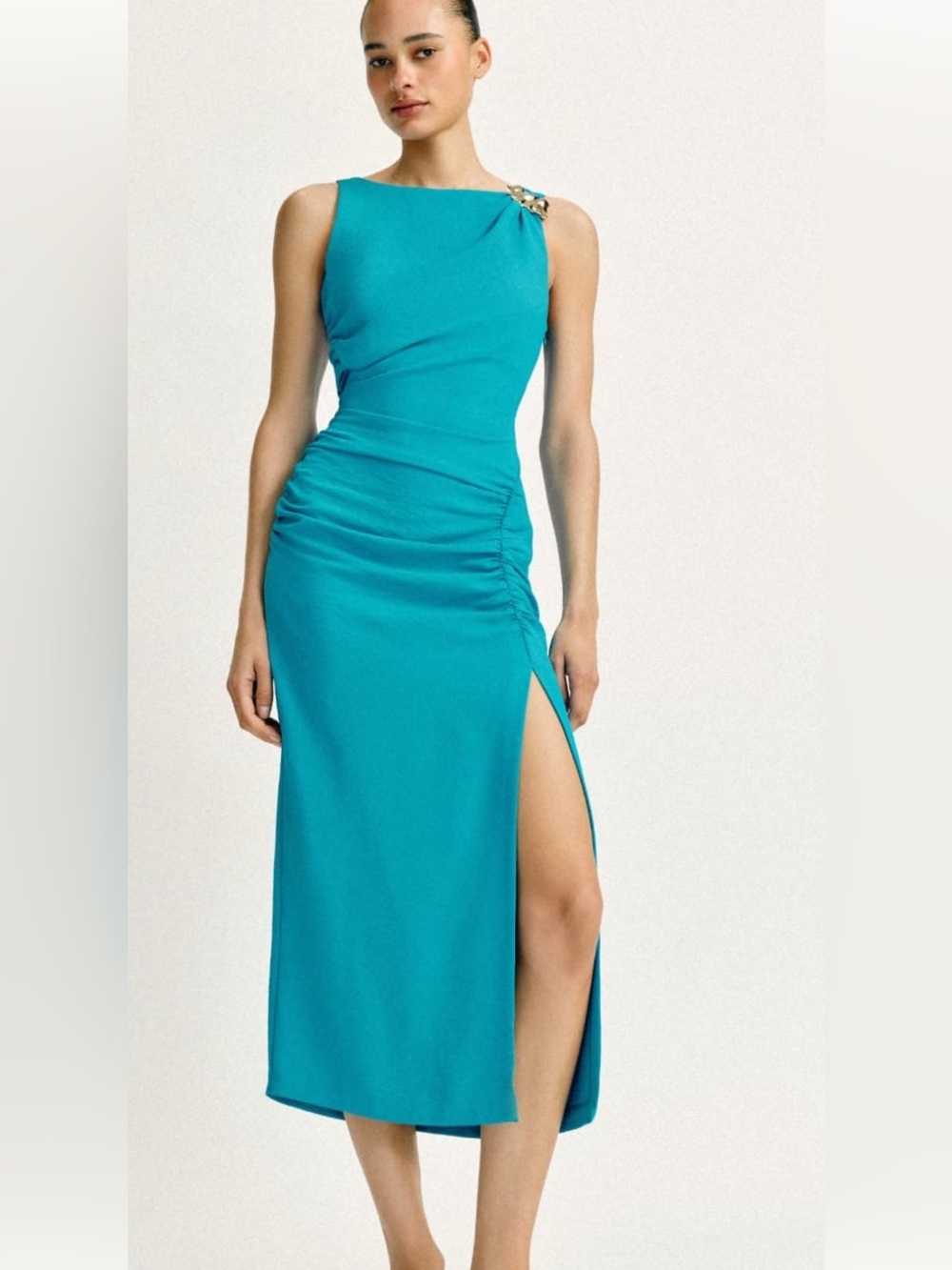 Zara Sleek Turquoise Slit Dress